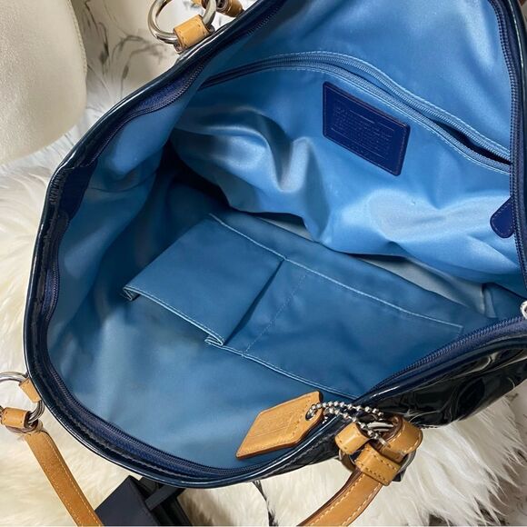 Coach Navy Blue Embossed Patent Leather Tote Bag #F14663 - Picture 6 of 8